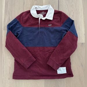 Boys S (8-10) Vineyard Vines Crimson Striped Rugby Polo Long Sleeve Shirt